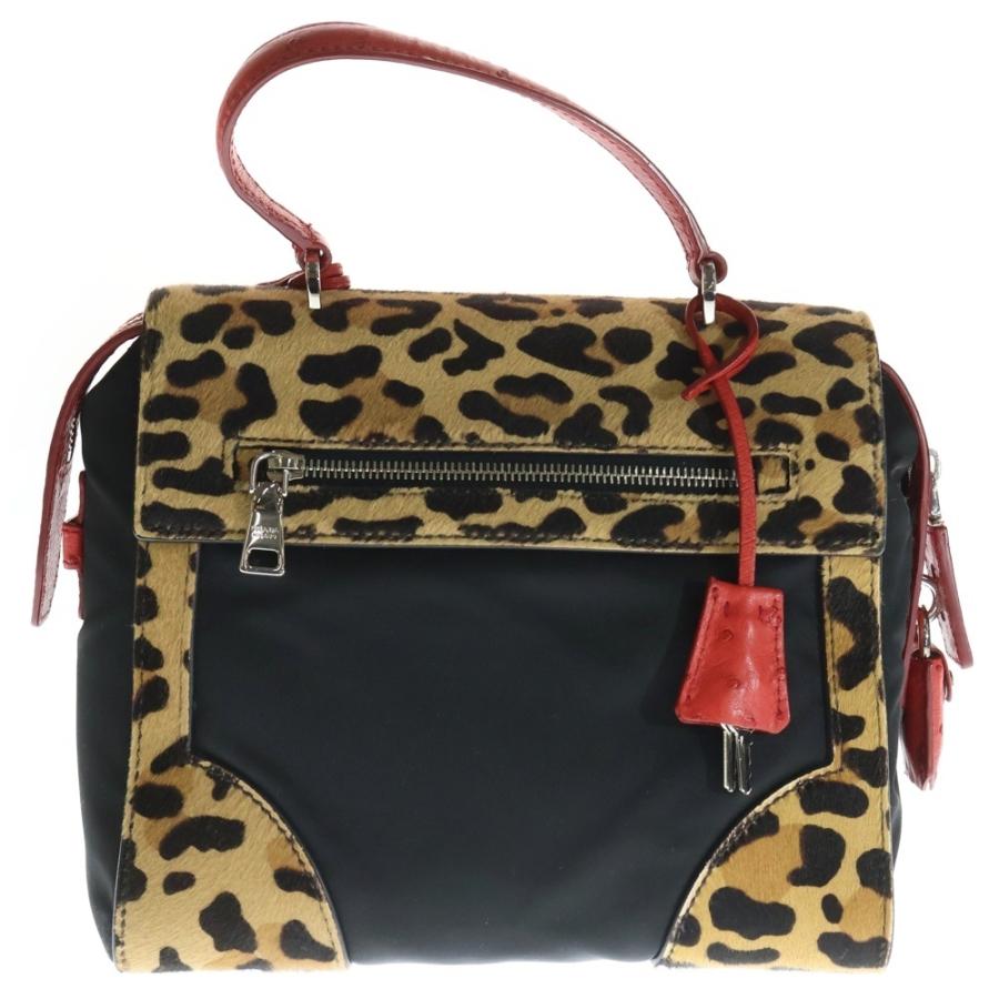 PRADA（プラダ） レオパード柄 ハラコ コンビレザー ナイロン 2WAY 