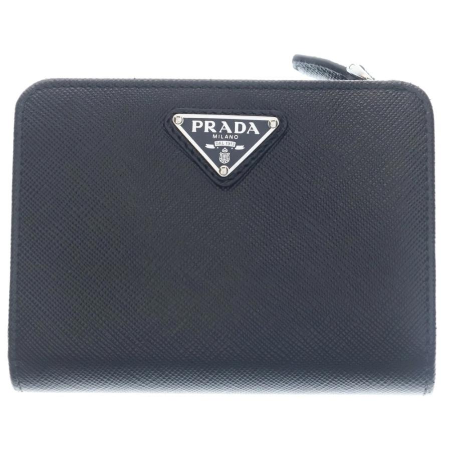 PRADA プラダ コンパクトウォレット 二つ折り財布 ケース ブラック レザー×ナイロン 1ML018 シルバー金具 PRADA（プラダ） コンパクトウォレット 二つ折り財布 コインケース