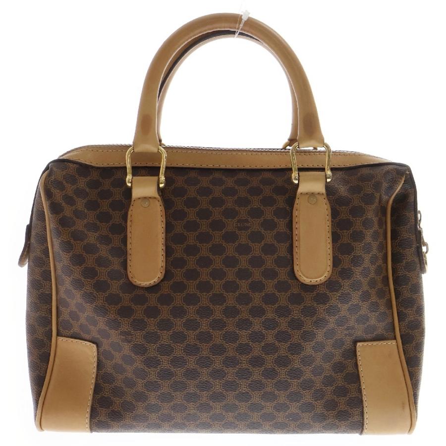 【良品】セリーヌ マカダム柄 ミニボストン ハンドバッグ レザー ブラウン CELINE（セリーヌ） マカダム柄ミニレザーボストンバッグ ブラウン
