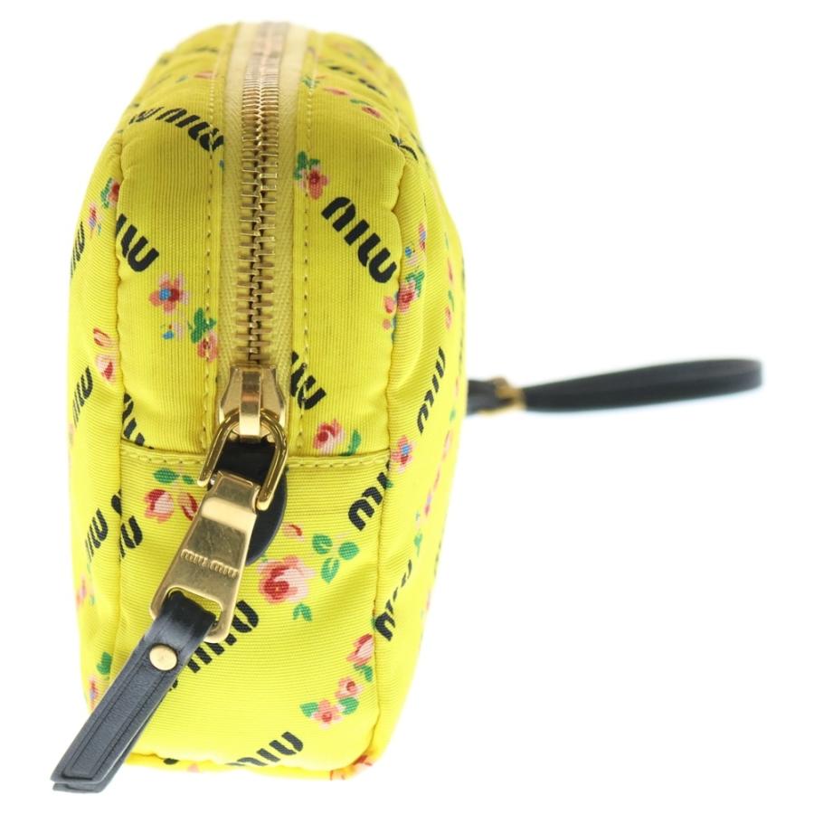miumiu ミュウミュウ ロゴプレート フラワー柄 ナイロン レザー ポーチ