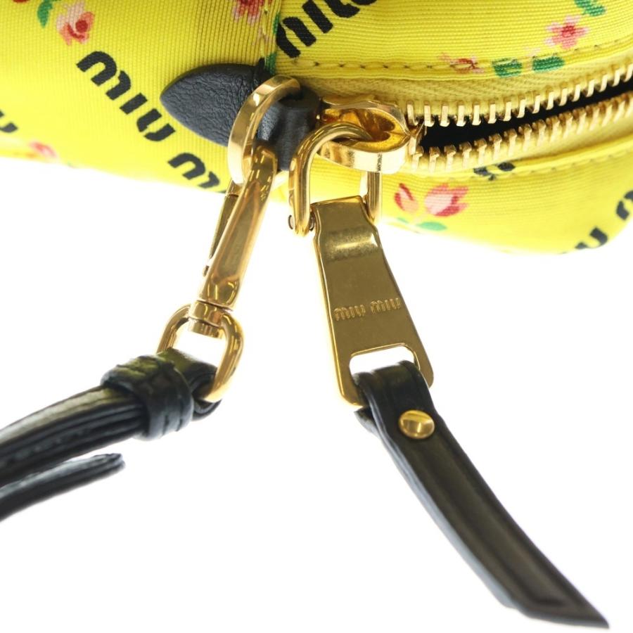 miumiu ミュウミュウ ロゴプレート フラワー柄 ナイロン レザー ポーチ