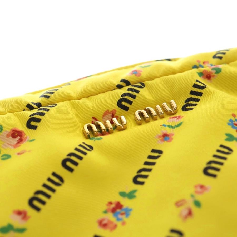 miumiu ミュウミュウ ロゴプレート フラワー柄 ナイロン レザー ポーチ