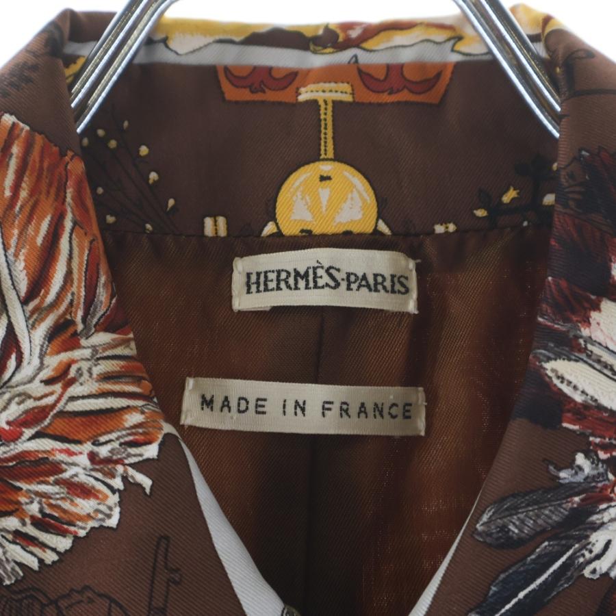 HERMES エルメス マルジェラ期 総柄プリント シルク ジップアップ ノースリーブジャケット ベスト ブラウン HERMES - HERMES エルメス マルジェラ期 総柄プリント シルク ジップ