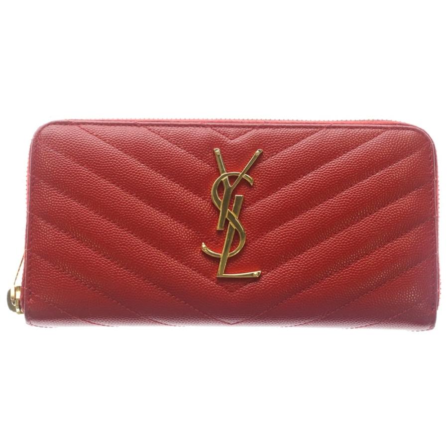 イヴサンローラン 長財布 ラウンドファスナー カサンドラ YSL エナメル 赤 Yves Saint Laurent - イヴサンローラン 長財布 ラウンドファスナー
