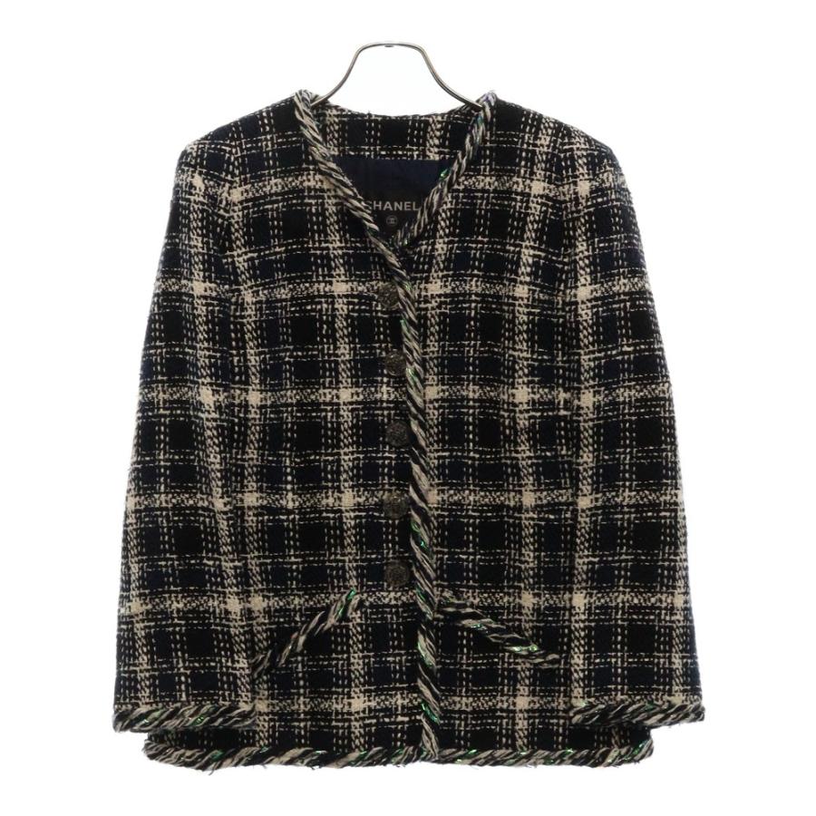 CHANEL シャネル ツイードジャケット ホログラムテープ ネイビー CHANEL シャネル ツイードジャケット ホログラムテープ ネイビー