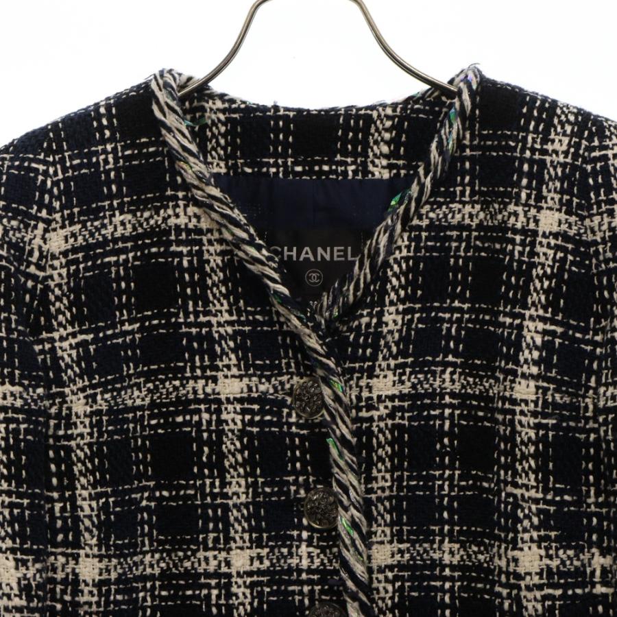 CHANEL シャネル ツイードジャケット ホログラムテープ ネイビー CHANEL シャネル ツイードジャケット ホログラムテープ ネイビー