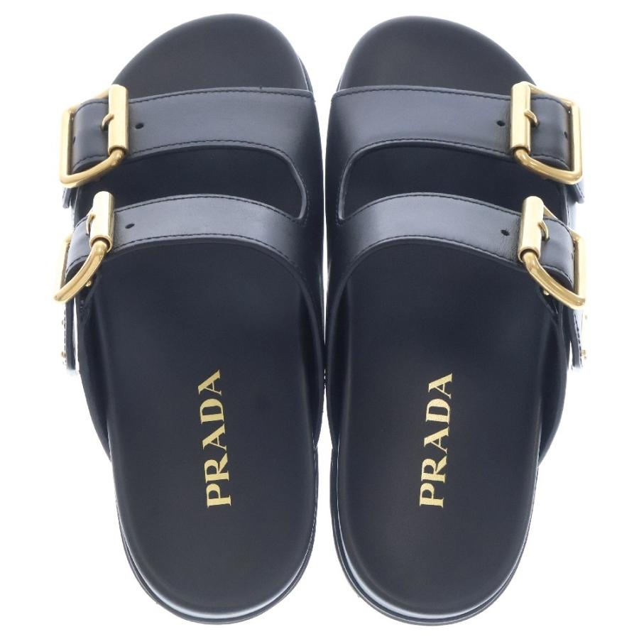 PRADA プラダ スライドサンダル トライアングルロゴ 黒 レザー PRADA プラダ スライドサンダル トライアングルロゴ 黒 レザー