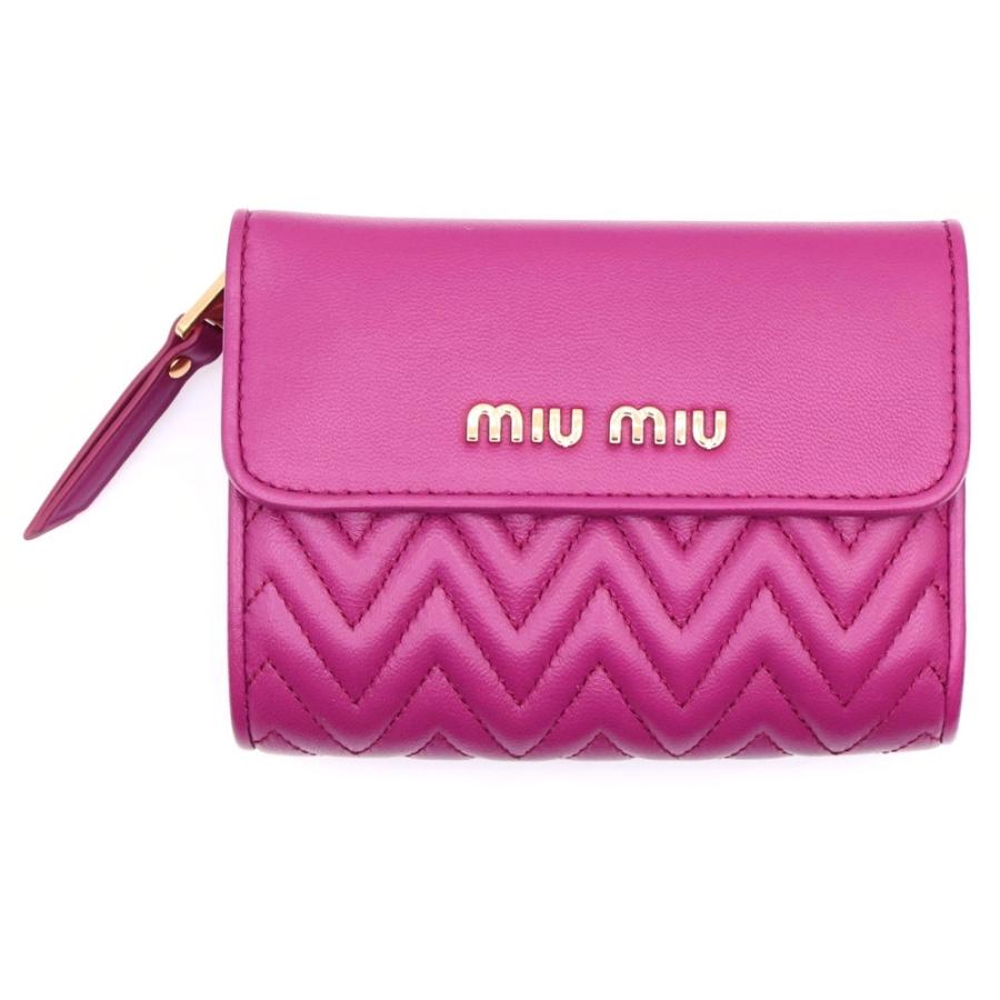 miumiu ミュウミュウ マテラッセ 三つ折り財布 コンパクトウォレット ケース パープル レザー 5ML002 ゴールド金具 miumiu ミュウミュウ マテラッセ 三つ折り財布 コンパクトウォレット