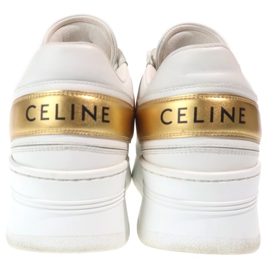 CELINE セリーヌ ブロック レザー 厚底 ローカットシューズ スニーカー ホワイト/ゴールド レディース 346163338C.01OP
