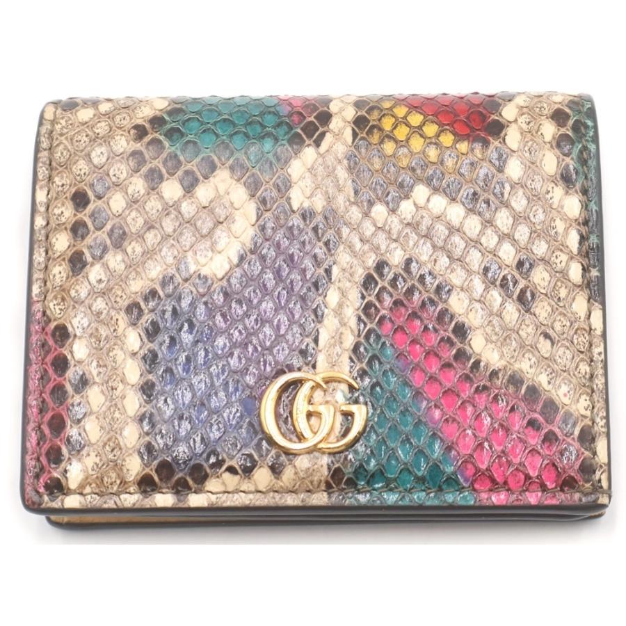 GUCCI グッチ GGマーモント パイソン レザー コンパクトウォレット 二つ折り財布 ベージュ/マルチカラー 456126 GUCCI（グッチ） GGマーモント パイソン レザー コンパクトウォレット