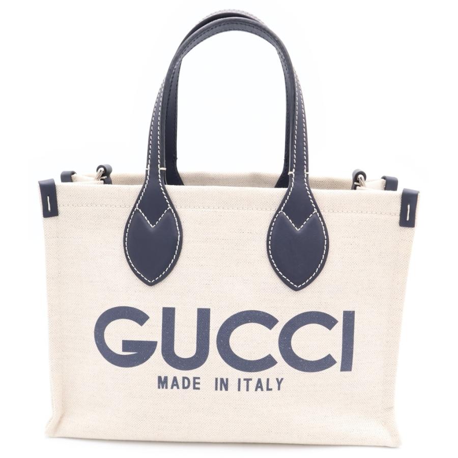 GUCCI（グッチ） ロゴトートバッグ ハンドバッグ アイボリー×ネイビー