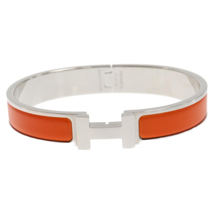 美品✨エルメス クリックH バングル ブレスレット シルバー オレンジ HERMES エルメス クリックH クリックアッシュ PM エナメル