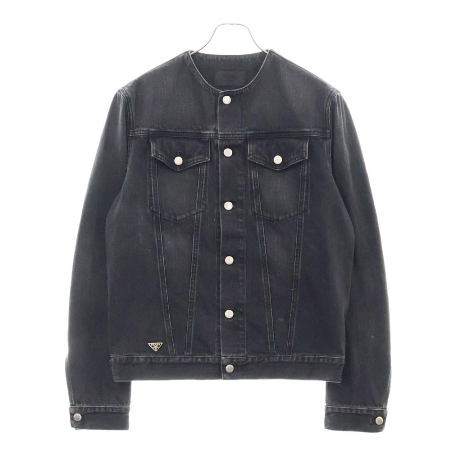 PRADA プラダ GEB229 ノーカラーウォッシュドデニムジャケット PRADA プラダ GEB229 ノーカラーウォッシュドデニムジャケット