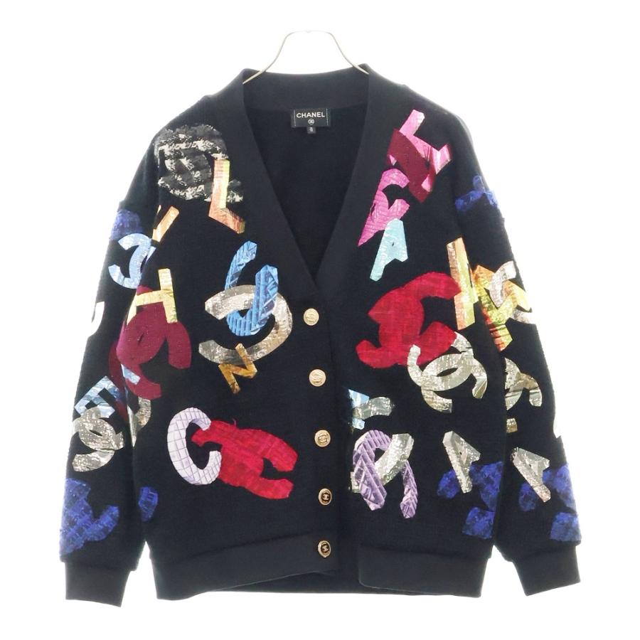 CHANEL シャネル ツイード切替 ココマーク パッチ カーディガン CHANEL シャネル ツイード切替 ココマーク パッチ カーディガン