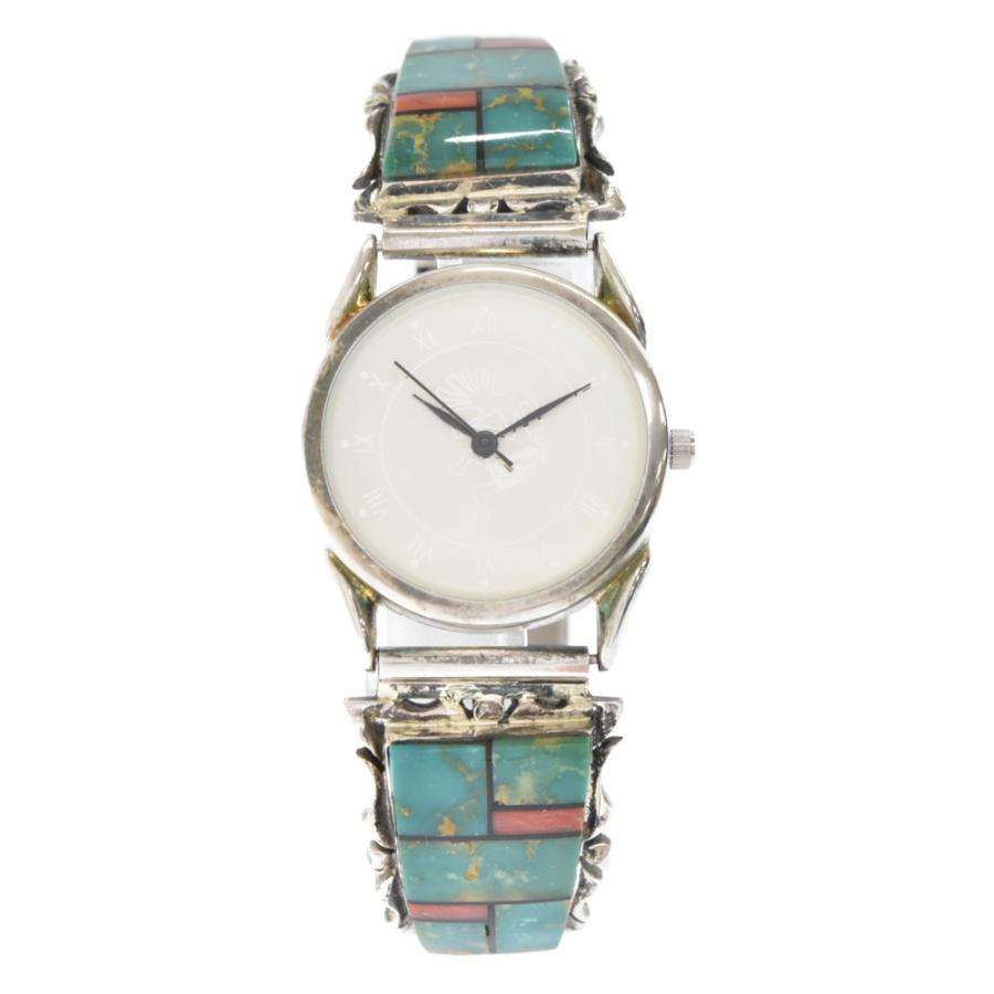 インディアンジュエリー ココペリ文字盤 インレイターコイズ ウォッチ  