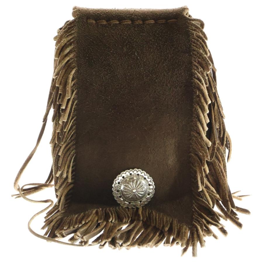 goro's（ゴローズ） SVコンチョ付き腰掛け丸型フリンジバッグ (焦げ茶