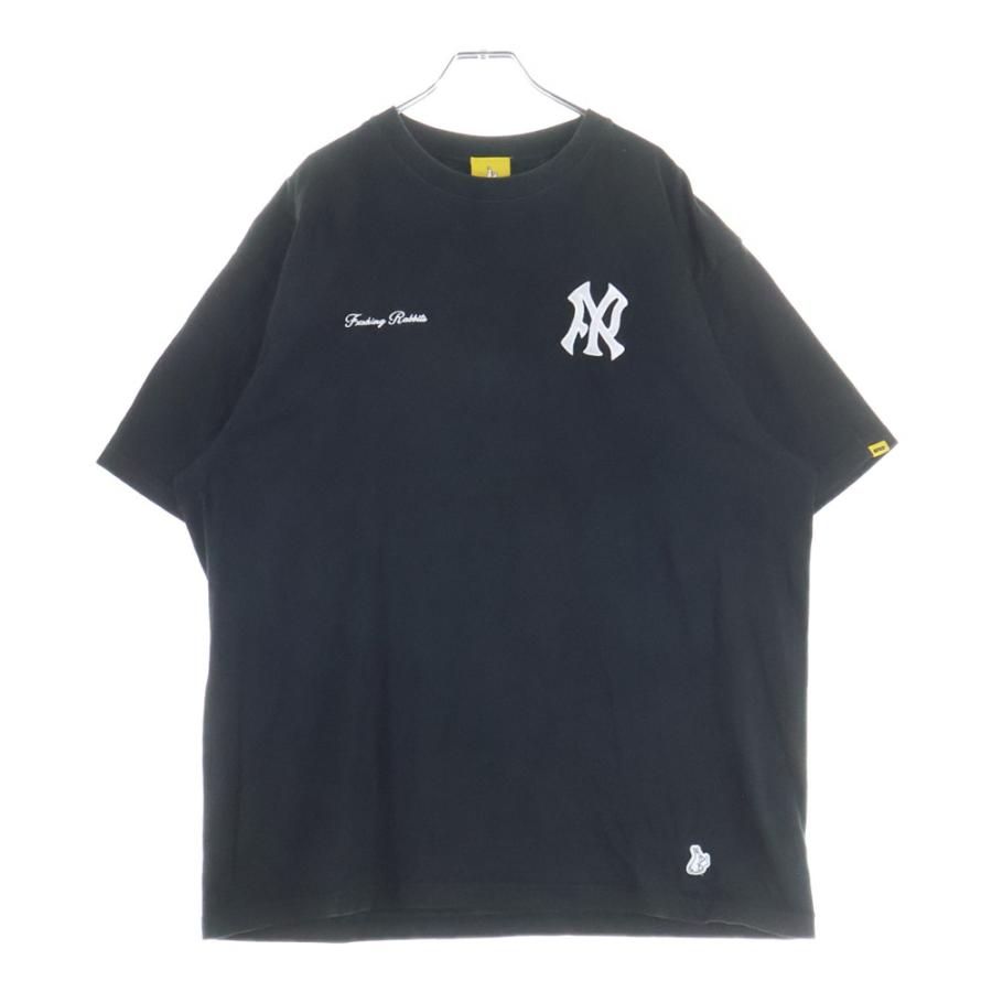 【美品】FR2 ゴルフ★刺繍ロゴ バックロゴ 半袖シャツ 開襟シャツ ブラック FR2 エフアールツー MLB NYロゴ刺繍 クルーネック半袖Tシャツ ブラック