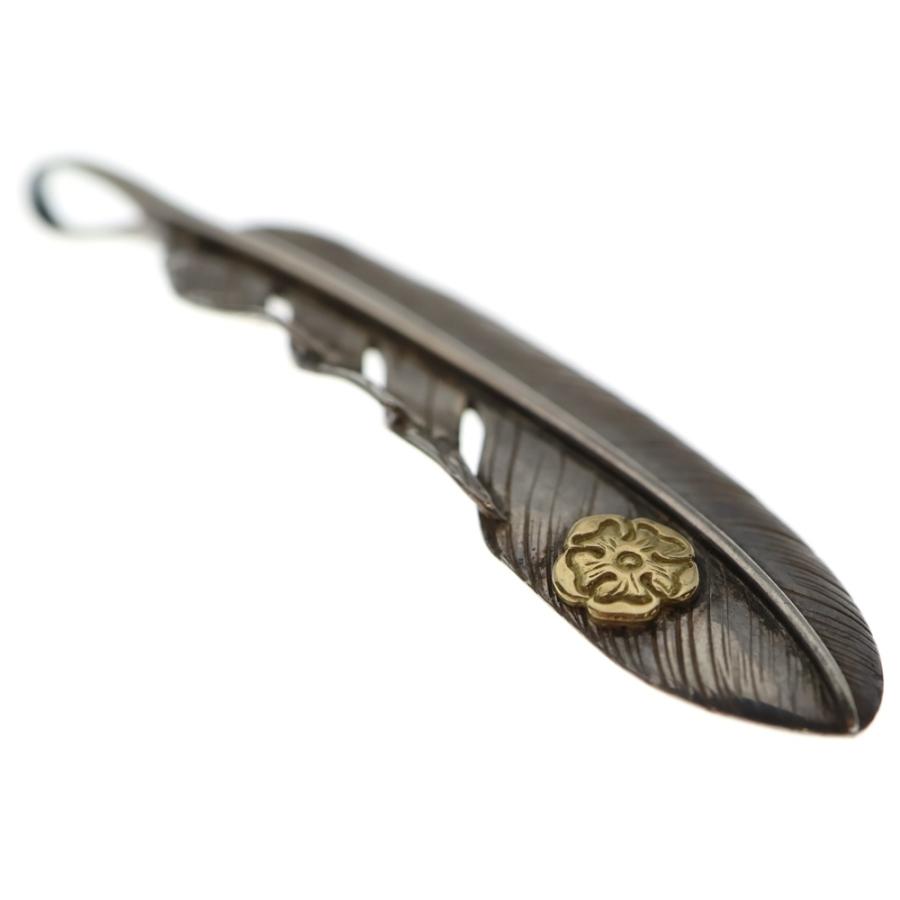 鷲見太郎 L FEATHER K18 フェザー ローズ メタル シルバー 特大 鷲見太郎 ワシミタロウ L old feather 02 S K18 flower metal 18金