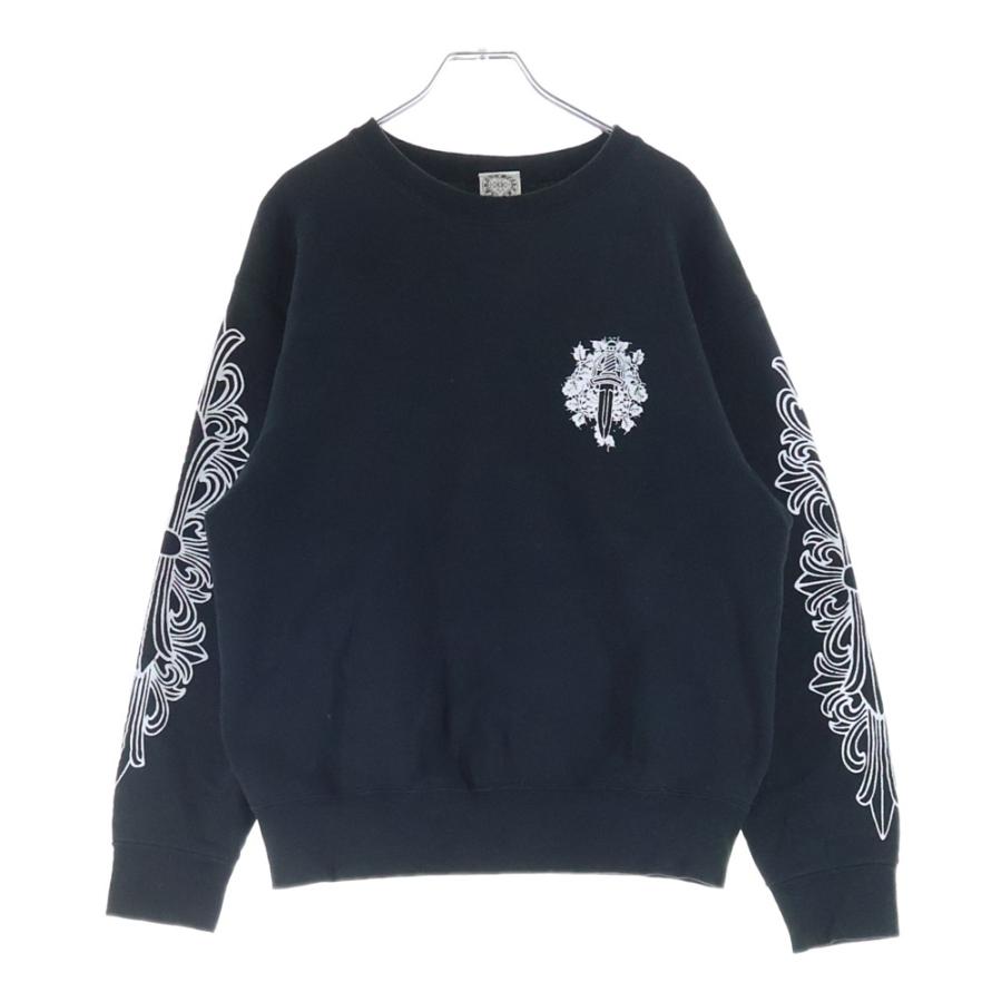 Chrome Hearts ブラック 長袖トレーナー CHROME HEARTS（クロムハーツ） OLD SWTSHRT 袖フローラルクルーネック