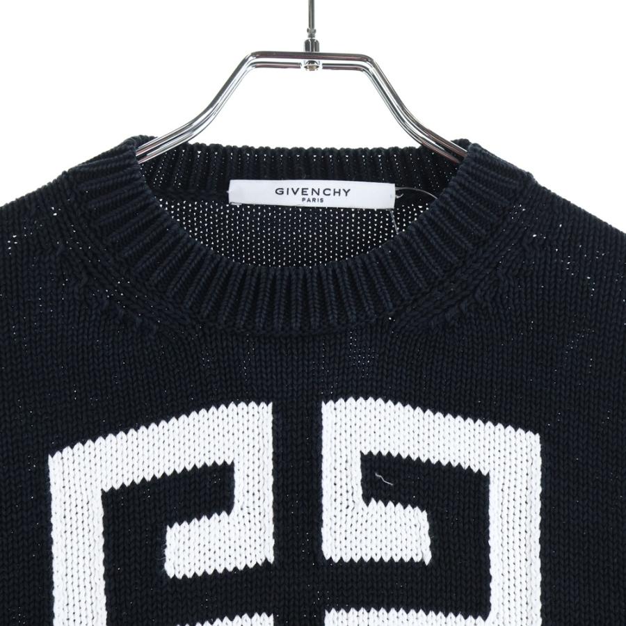 【人気モデル、L】GIVENCHY 22SS 4G クルーネック ブラック GIVENCHY（ジバンシィ） 4G フロントロゴ ダメージ加工ニット ブラック