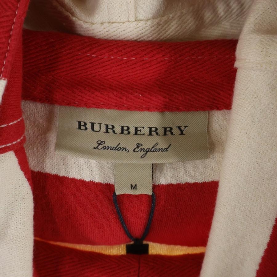 入手困難✨ 【現行】 バーバリー ボーダー パーカー フーディ 黒 白 赤 M BURBERRY（バーバリー） Thornford Striped Pullover Hoodie ロゴ刺繍