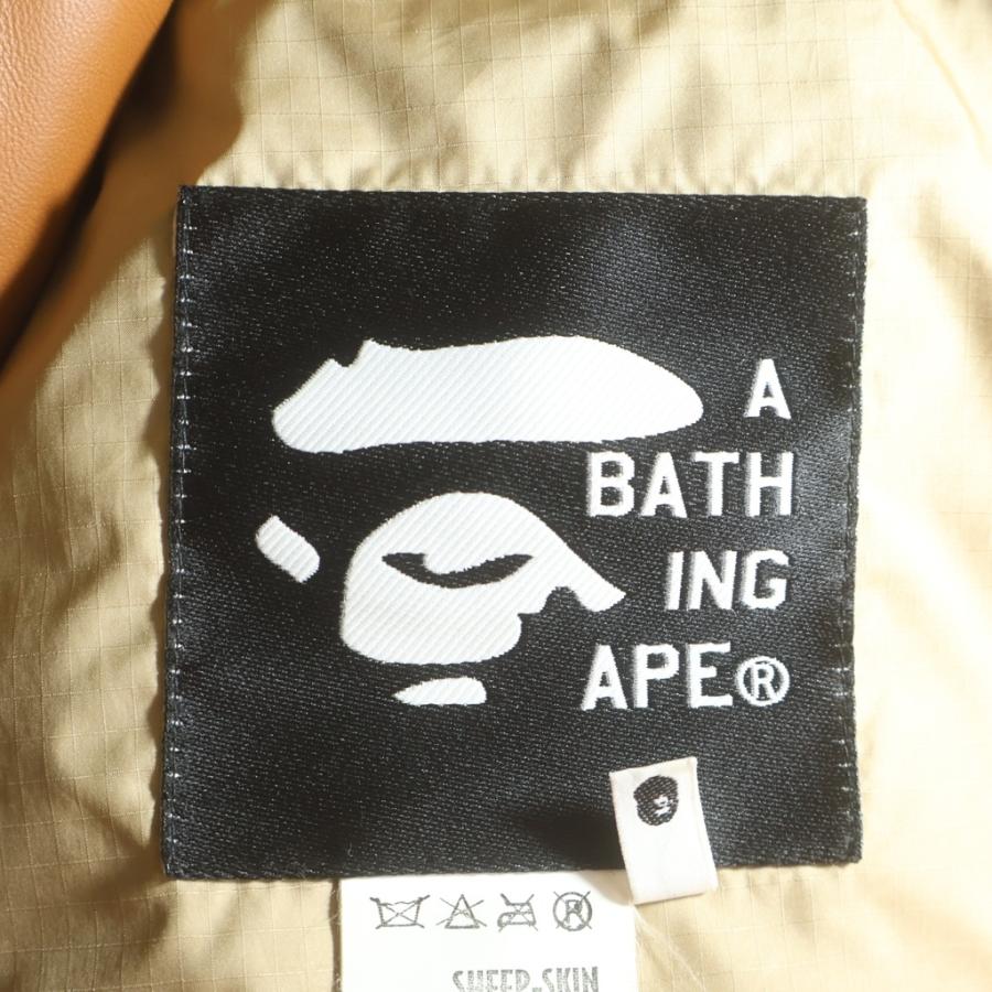 A BATHING APE アベイシングエイプ SHEEPSKIN LEATHER DOWN JACKET シープスキン レザーダウン ジャケット ブラウンの画像