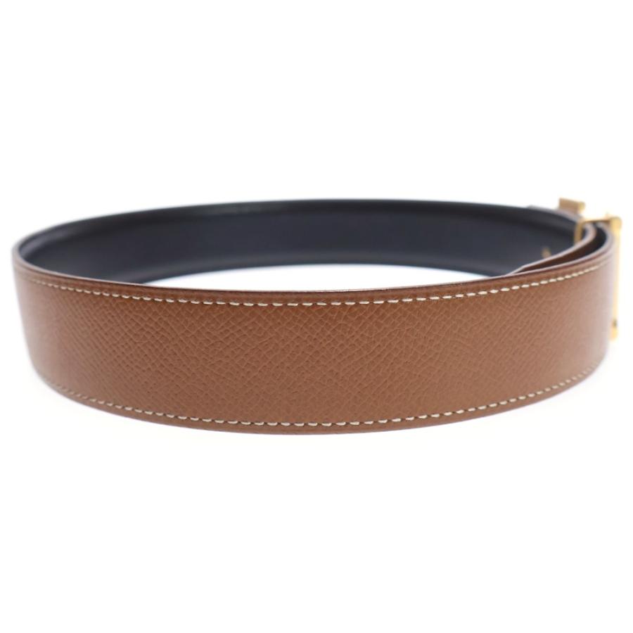 HERMES（エルメス） Hベルト ブラウン×ブラック ゴールド レザー