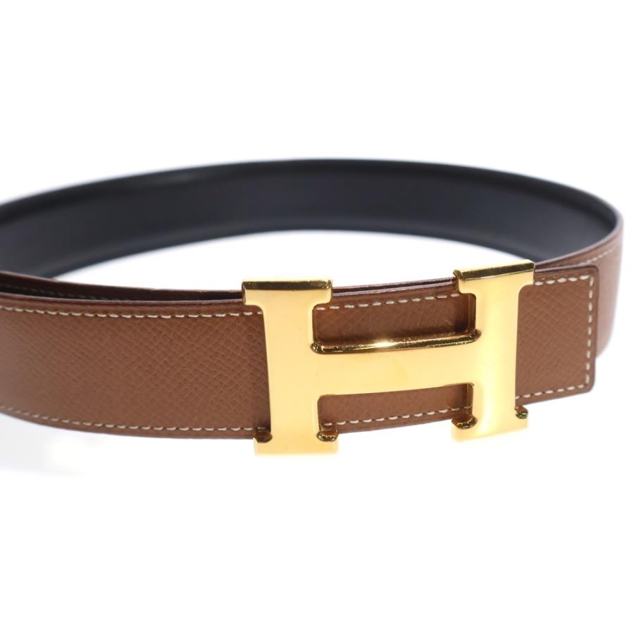 HERMES（エルメス） Hベルト ブラウン×ブラック ゴールド レザー