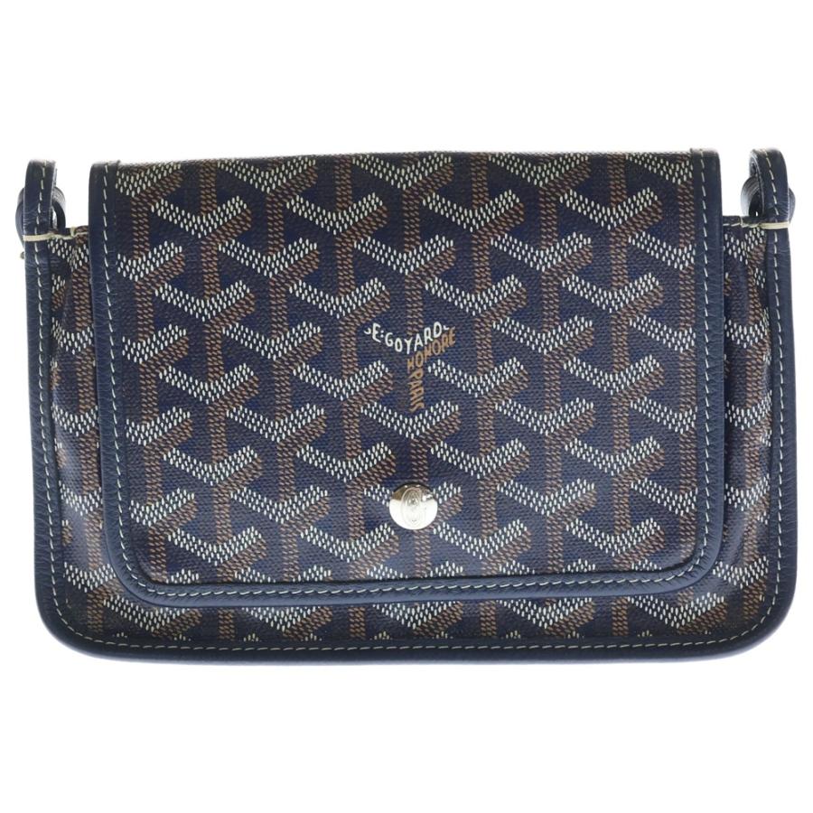 GOYARD ゴヤール プリュメ PVCコーティングキャンバス レザー ショルダーバッグ シルバー金具 ネイビー/ブラウン GOYARD（ゴヤール） プリュメ PVCコーティングキャンバス レザー