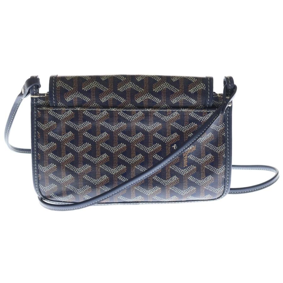 GOYARD ゴヤール プリュメ PVCコーティングキャンバス レザー ショルダーバッグ シルバー金具 ネイビー/ブラウン GOYARD（ゴヤール） プリュメ PVCコーティングキャンバス レザー