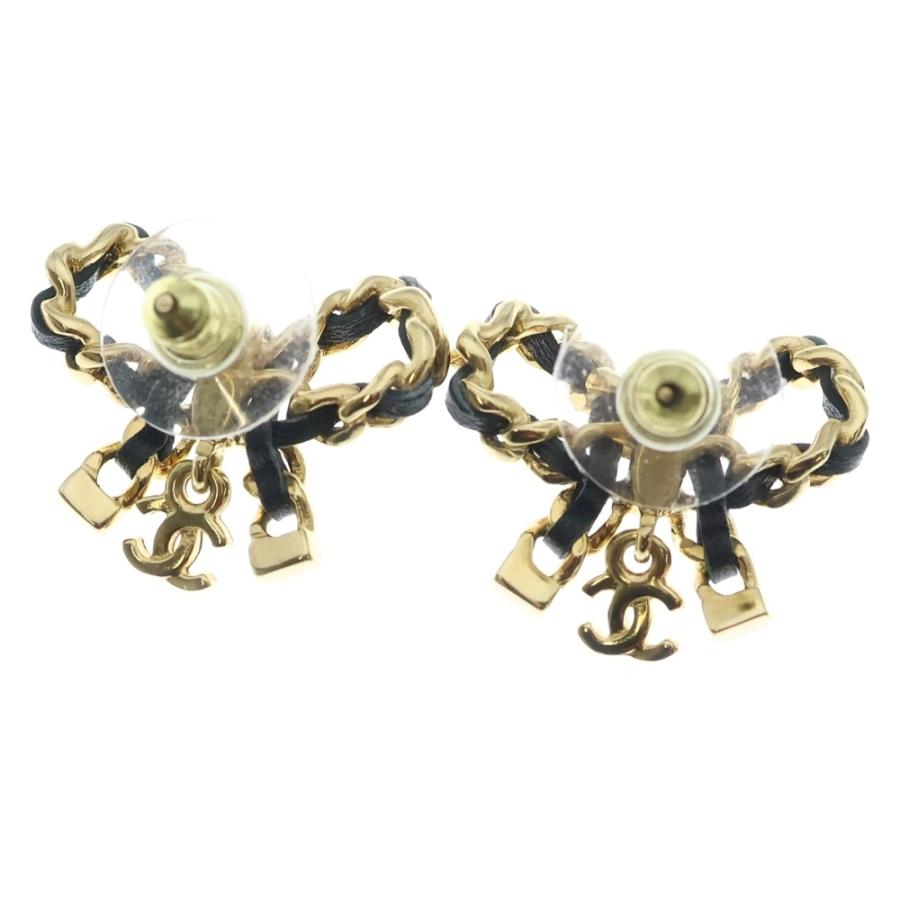 CHANEL（シャネル） リボン ブラックレザー ココマーク ピアス