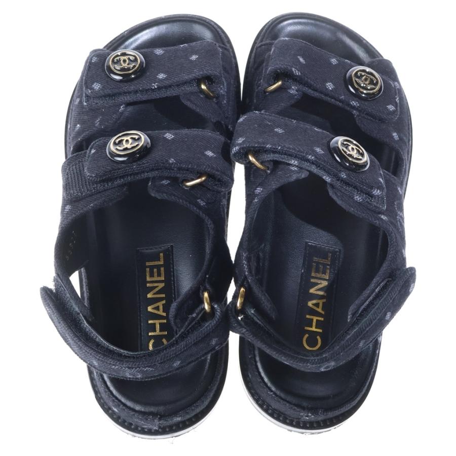 CHANEL デニムサンダル ミュール 37 ココマーク CHANEL（シャネル） ココマーク フットベットサンダル プリントデニム