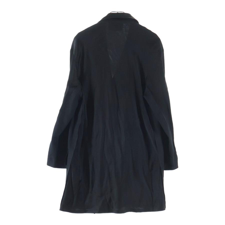 LANVIN ランバンコレクション ノーカラー ロングジャケット ブラック 40 LANVIN（ランバン） シルク混 サテン 1B テーラード ロングジャケット