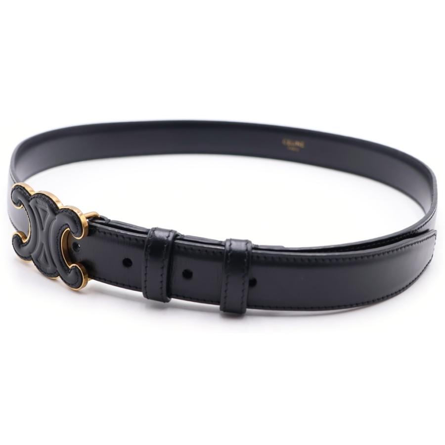 美品☆CELINE セリーヌ ブラックトリオンフベルト ゴールドバックル 65 CELINE（セリーヌ） トリオンフ レザーベルト ブラック ゴールド金具