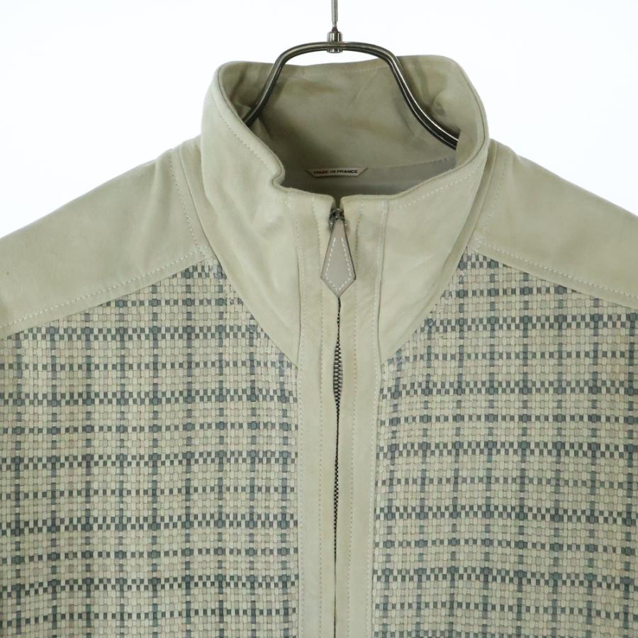 HERMES 2025SS ベージュ ジップアップジャケット　Ｋｎｏ.M HERMES（エルメス） スウェードレザー イントレチャート ジップアップ