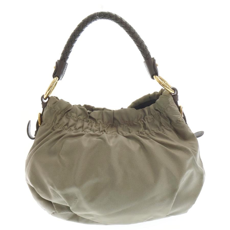 PRADA カーキ　ナイロン ハンドバッグ PRADA プラダ ナイロン×レザー ショルダートート カーキ系 未使用 訳