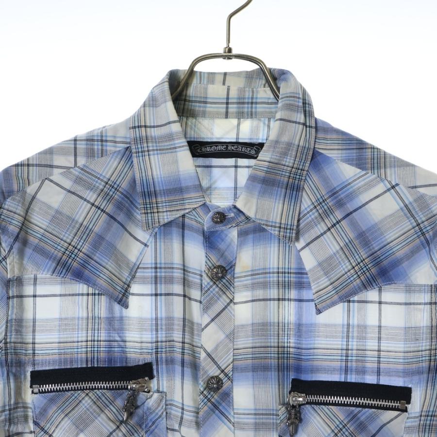 【鑑定済】クロムハーツ BSフレア レザーパッチ スターボタン チェックシャツ 鑑定済】クロムハーツ BSフレア レザーパッチ スターボタン