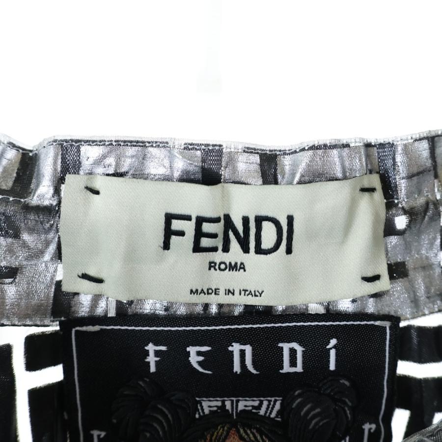 FENDI フェンディ ズッカ総柄プリント ホイル プリーツ ロング フレア スカート シルバー レディース FQ7121 A9FEの画像