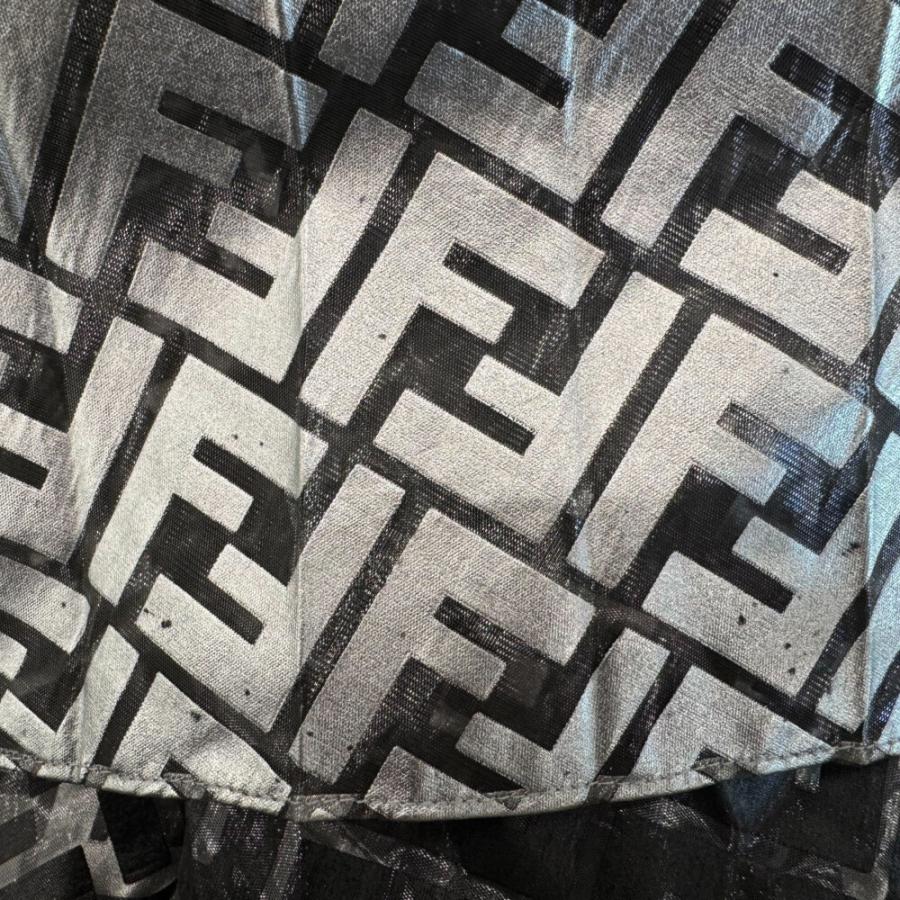 FENDI フェンディ ズッカ総柄プリント ホイル プリーツ ロング フレア スカート シルバー レディース FQ7121 A9FEの画像