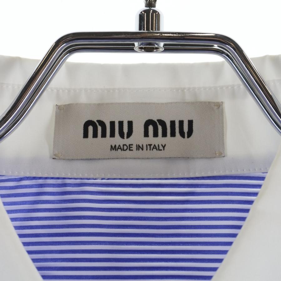 miumiu ミュウミュウ 23SS ロゴ刺繍 ストライプ総柄 クロップド
