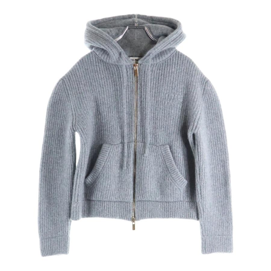 miumiu ミュウミュウ 23AW ロゴアップリケ カシミヤフーデッドジップ