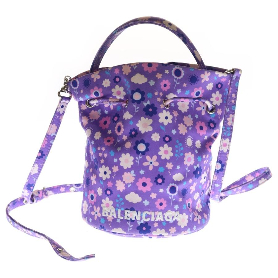 BALENCIAGA バレンシアガ ホイールXS ミニバッグ フラワープリントショルダーバッグ ハンドバッグ ケース ポーチ セカンドバッグ パープル 656682 シルバー金具 BALENCIAGA（バレンシアガ） ホイールXS ミニバッグ フラワープリント