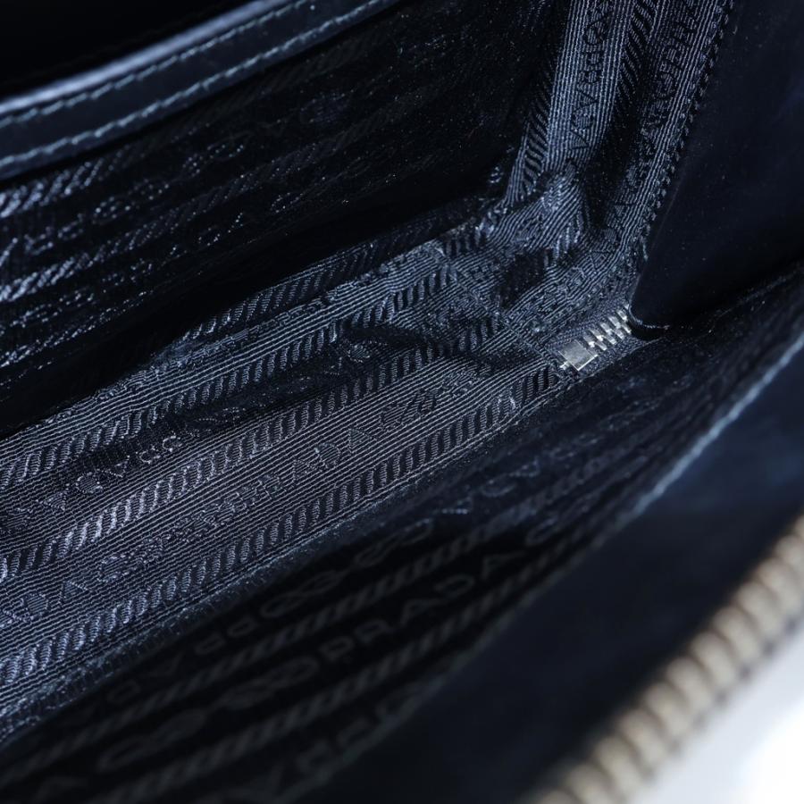 PRADA プラダ 白タグ付きブラック レザーボストンバッグ シルバー金具 PRADA（プラダ） トライアングルロゴ ブリック ショルダーバッグ