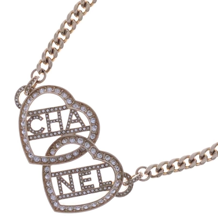 CHANEL（シャネル） ハートラインストーンロゴネックレス ゴールド