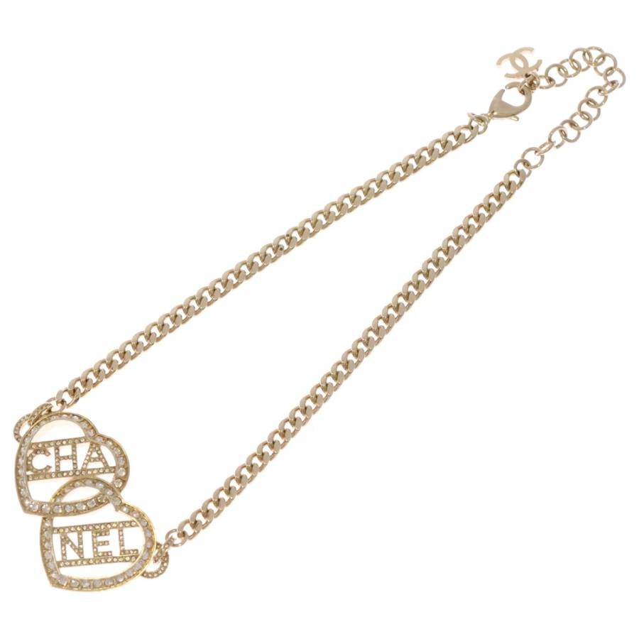 CHANEL シャネル ハートラインストーンロゴネックレス ゴールド F23B_1