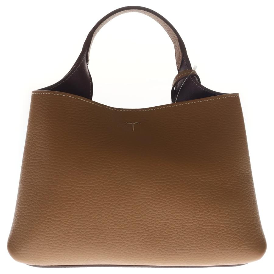 TOD'S トッズ Tタイムレス マイクロ レザー ハンドバッグ シルバー金具 ブラウン