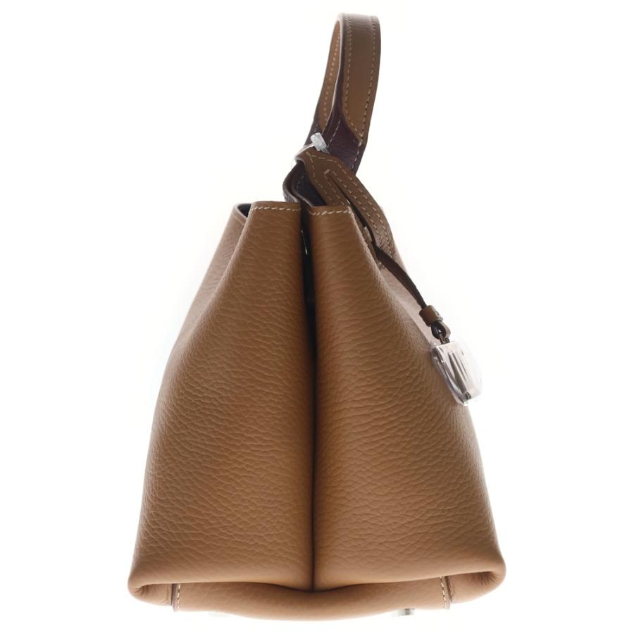 TOD'S トッズ Tタイムレス マイクロ レザー ハンドバッグ シルバー金具 ブラウン