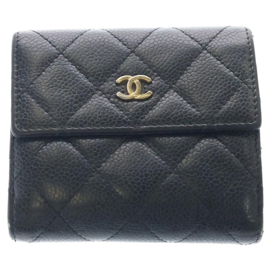 シャネル マトラッセ ココマーク 2つ折り財布 ベージュ キャビアスキン CHANEL（シャネル） マトラッセ ココマーク 2つ折り財布 キャビア