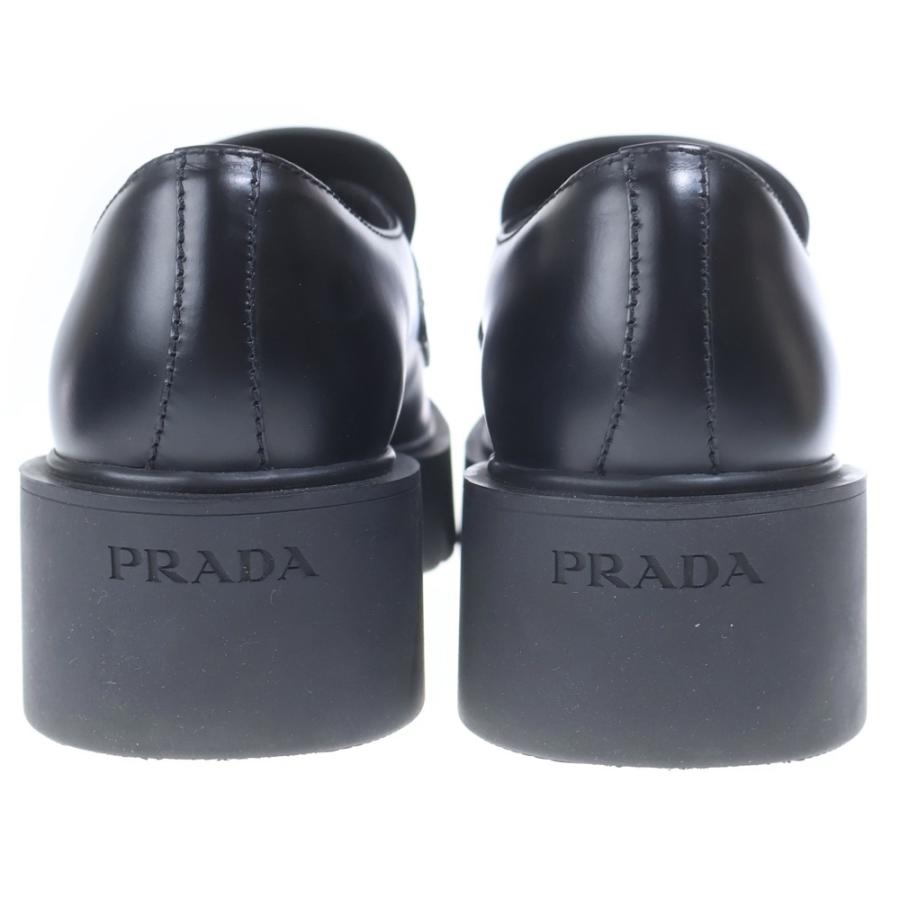 PRADA プラダ 三角プレート トライアングル ロゴ ブラッシュド レザー ローファー ブラック 2DG152 PRADA（プラダ） 三角プレート トライアングル ロゴ ブラッシュド
