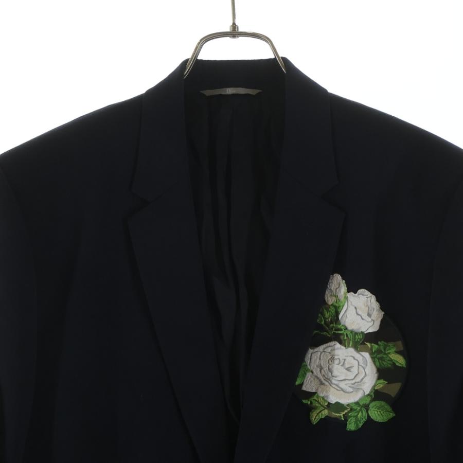 DIOR ディオール 16SS 白薔薇刺繍ウールシングルテーラードジャケット ネイビー 663C292A3576の画像